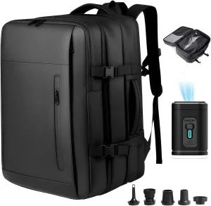 Vacuum Backpack Travel with Pump, 60L Expandable Vacuum Compression Backpack with Vacuum Seal, Water Resistant TSA Lock Carry On Backpack for Travel