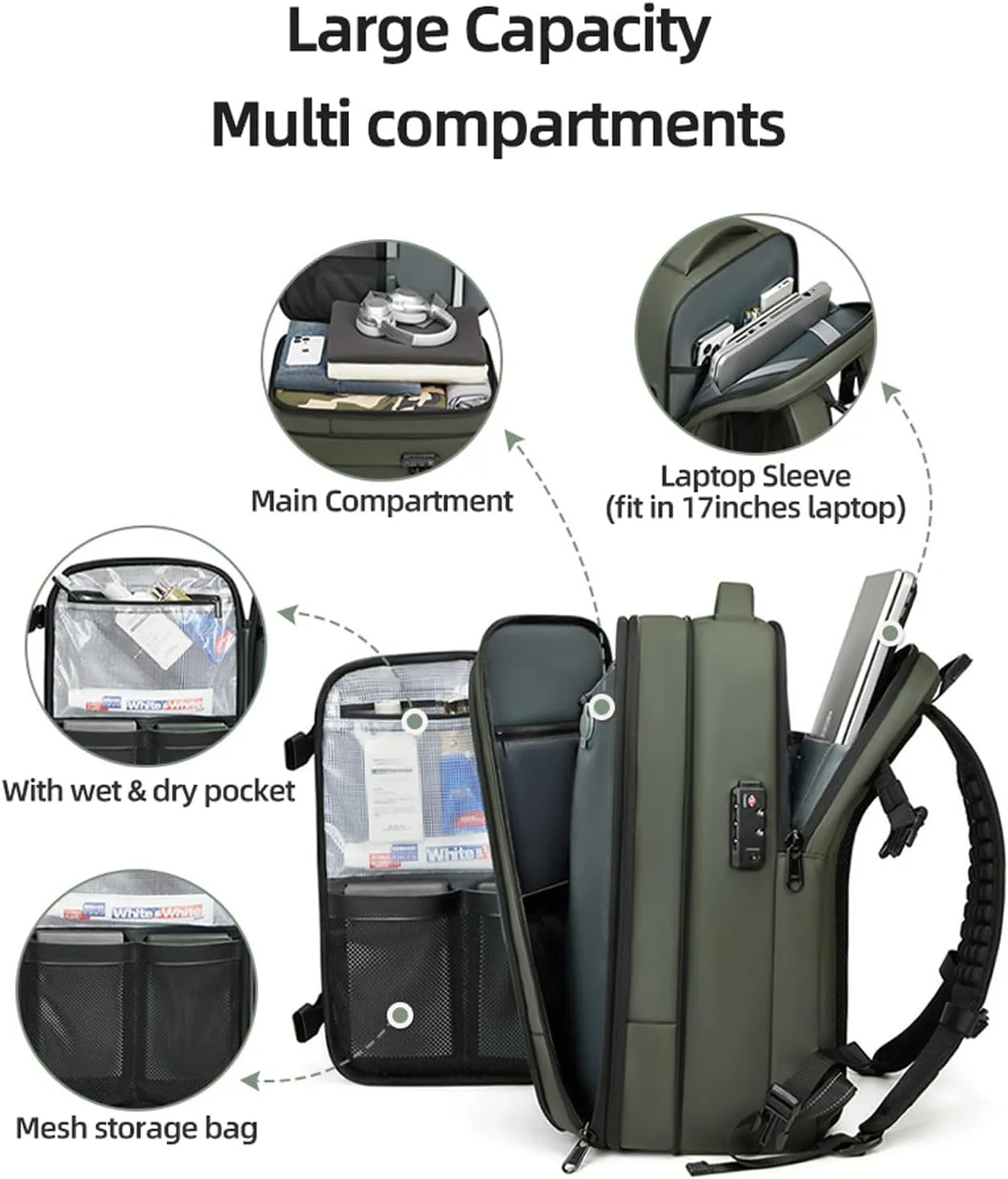 Vacuum Compression Backpack, Airopack Backpack, Airlines Approved, Fits 17 Inch Laptop for Travel, Business, Camping (Black with air pump)