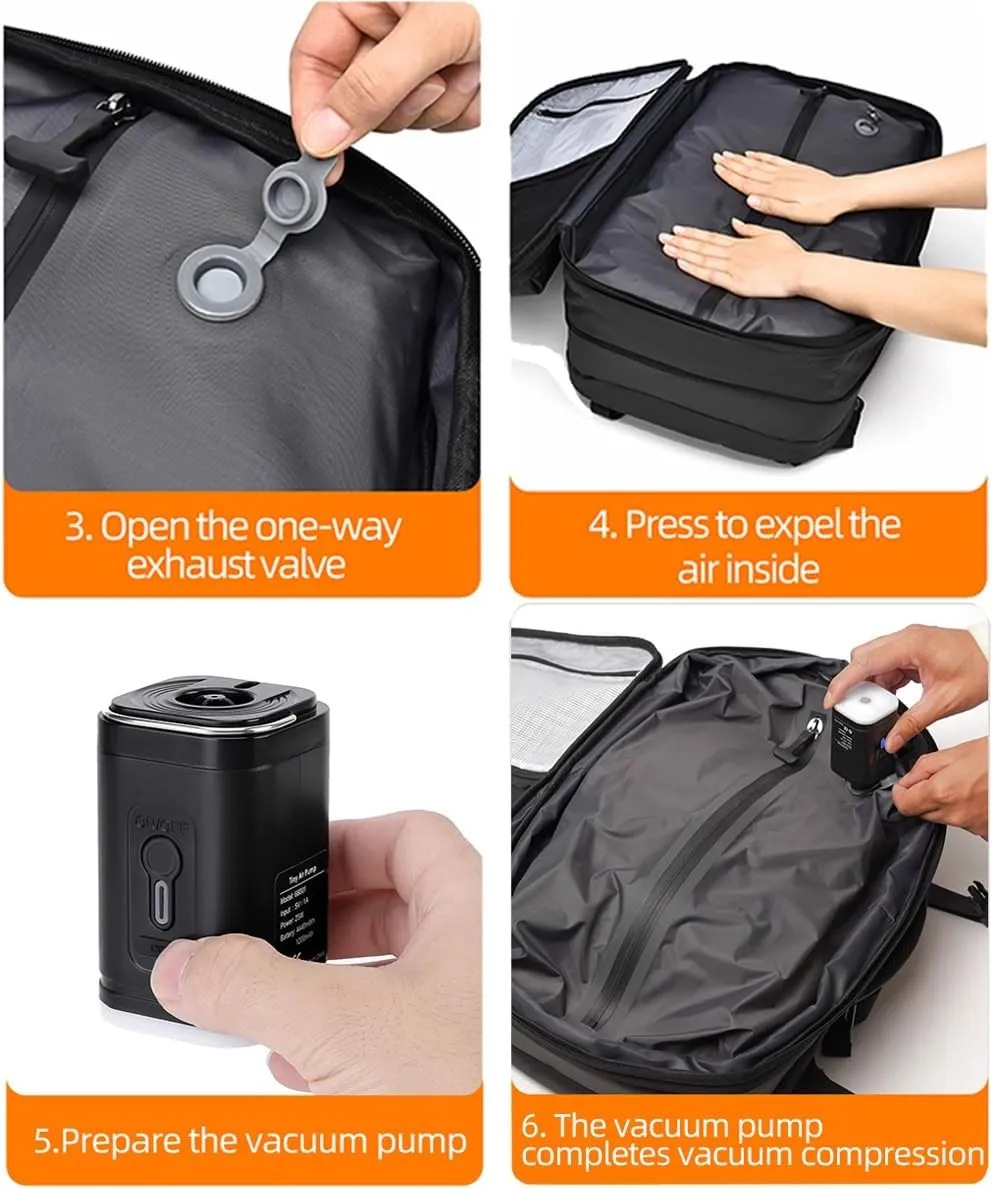 Vacuum Seal Carry on Backpack, Carry on Luggage with Vacuum Compression with Air Pump, Anti Theft Expandable Vacuum Suitcase with USB Charging Port for Laptop, Travel, Business, College, Camping(Black