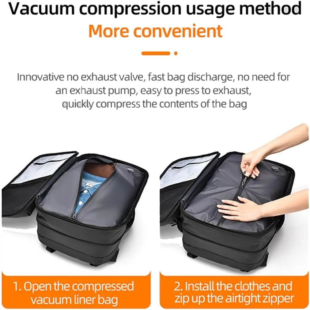 Vacuum Seal Carry on Backpack, Carry on Luggage with Vacuum Compression with Air Pump, Anti Theft Expandable Vacuum Suitcase with USB Charging Port for Laptop, Travel, Business, College, Camping(Black