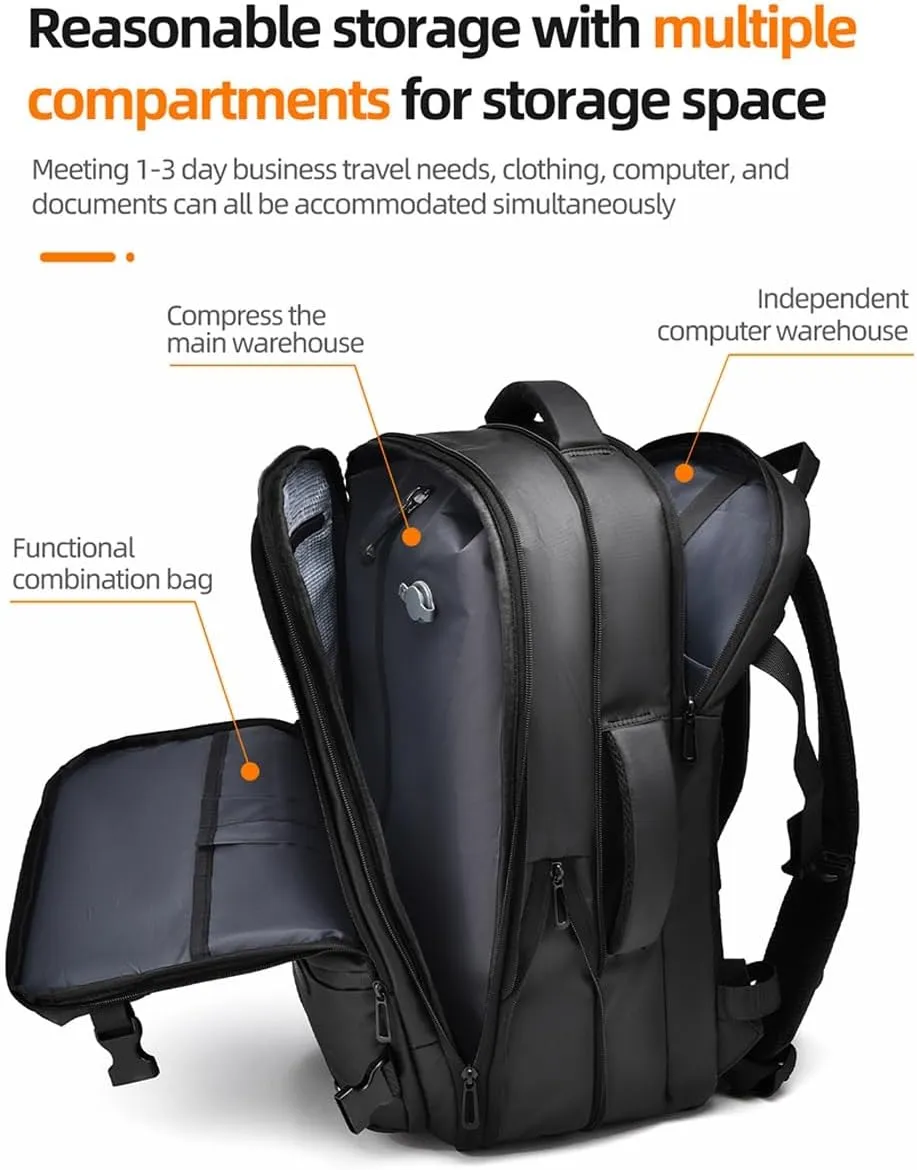 Vacuum Seal Carry on Backpack, Carry on Luggage with Vacuum Compression with Air Pump, Anti Theft Expandable Vacuum Suitcase with USB Charging Port for Laptop, Travel, Business, College, Camping(Black