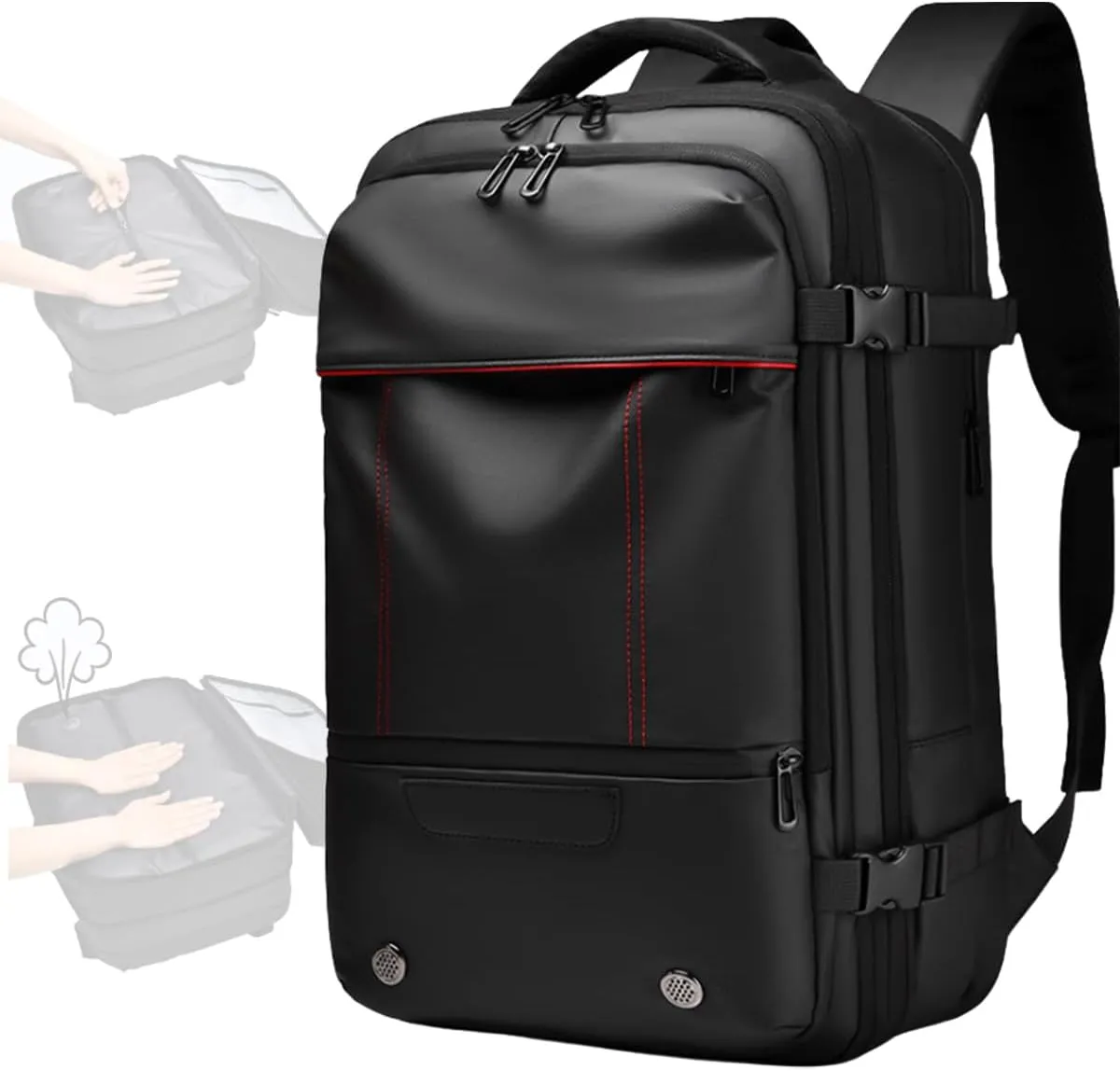 Vacuum Seal Carry on Backpack, Carry on Luggage with Vacuum Compression with Air Pump, Anti Theft Expandable Vacuum Suitcase with USB Charging Port for Laptop, Travel, Business, College, Camping(Black