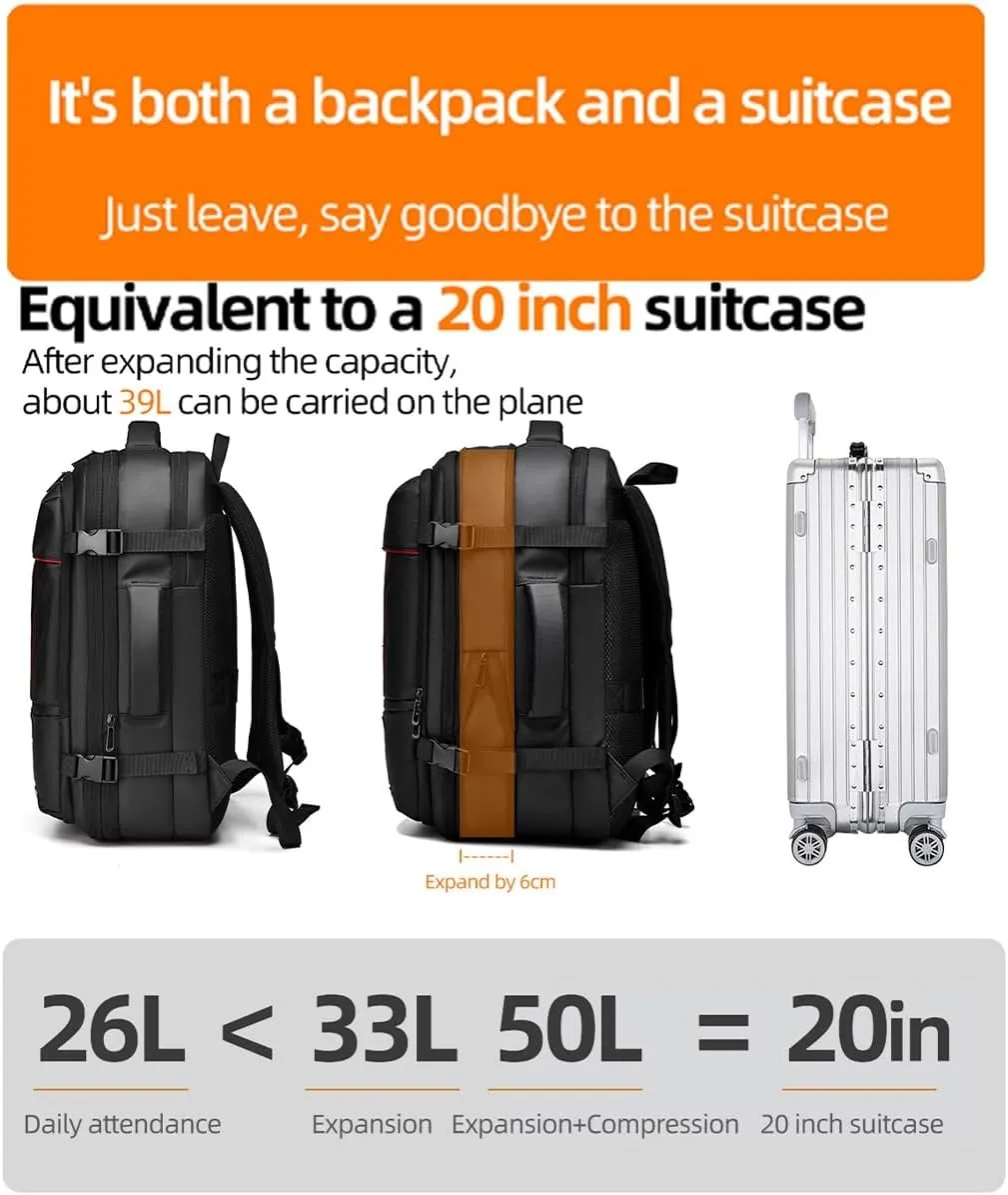 Vacuum Seal Carry on Backpack, Carry on Luggage with Vacuum Compression with Air Pump, Anti Theft Expandable Vacuum Suitcase with USB Charging Port for Laptop, Travel, Business, College, Camping(Black