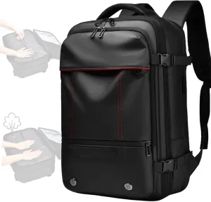 Vacuum Seal Carry on Backpack, Carry on Luggage with Vacuum Compression with Air Pump, Anti Theft Expandable Vacuum Suitcase with USB Charging Port for Laptop, Travel, Business, College, Camping(Black