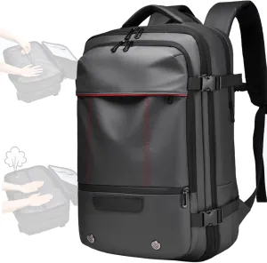 Vacuum Seal Carry on Backpack, Carry on Luggage with Vacuum Compression with Air Pump, Anti Theft Expandable Vacuum Suitcase with USB Charging Port for Laptop, Travel, Business, College, Camping(Gray