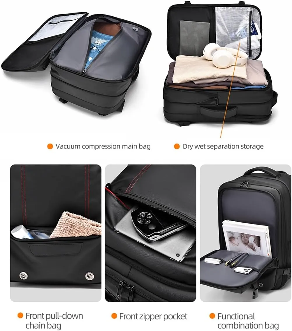 Vacuum Seal Carry on Backpack, Carry on Luggage with Vacuum Compression with Air Pump, Anti Theft Expandable Vacuum Suitcase with USB Charging Port for Laptop, Travel, Business, College, Camping(Gray