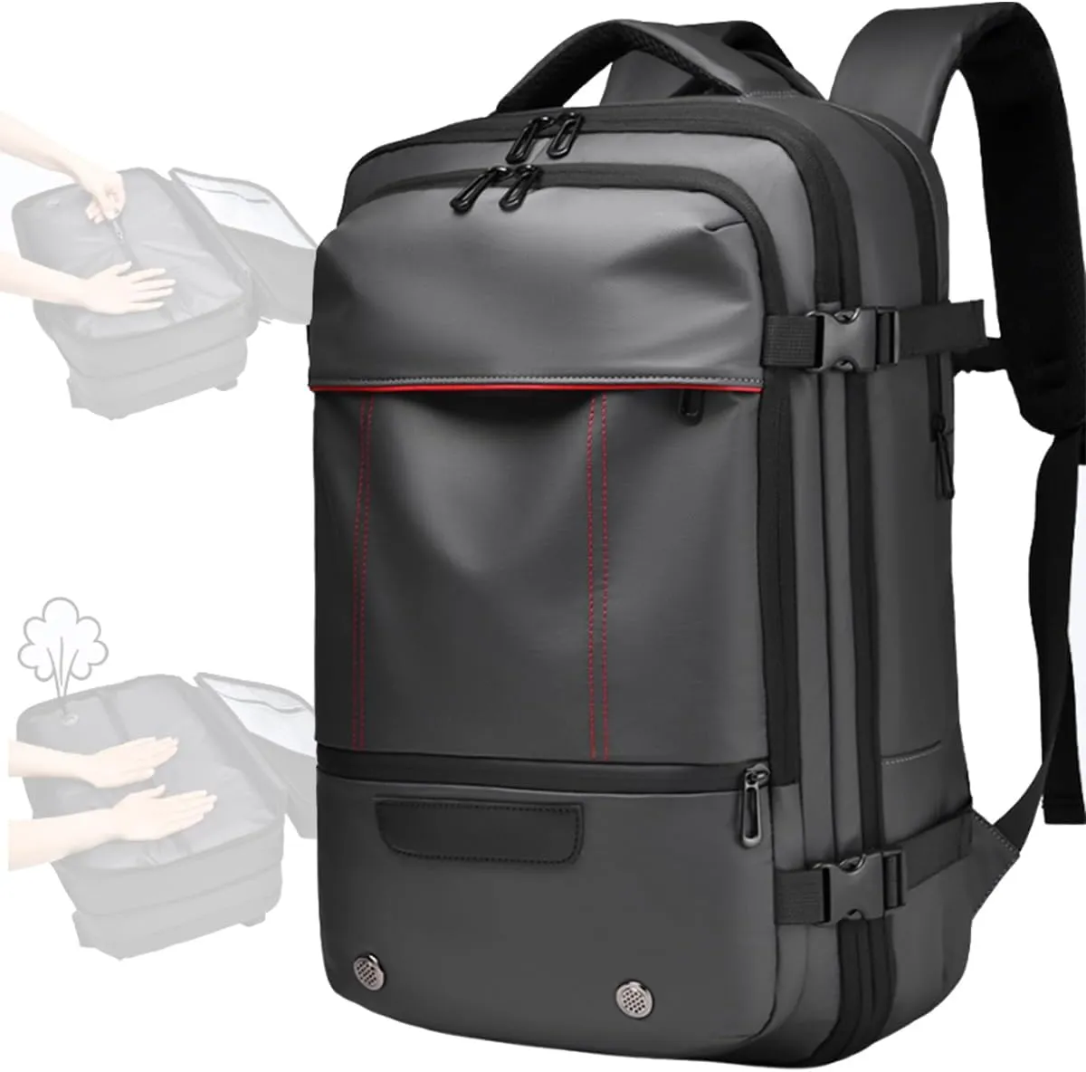 Vacuum Seal Carry on Backpack, Carry on Luggage with Vacuum Compression with Air Pump, Anti Theft Expandable Vacuum Suitcase with USB Charging Port for Laptop, Travel, Business, College, Camping(Gray