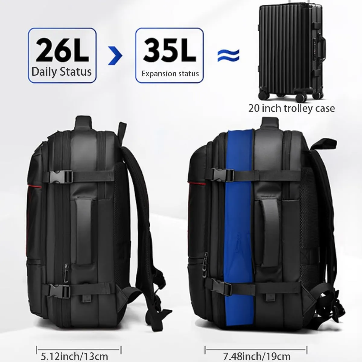 Vacuum Seal Carry on Backpack, Carry on Luggage with Vacuum Compression with Air Pump, Anti Theft Expandable Vacuum Suitcase with USB Charging Port for Laptop, Travel, Business, College, Camping(Gray