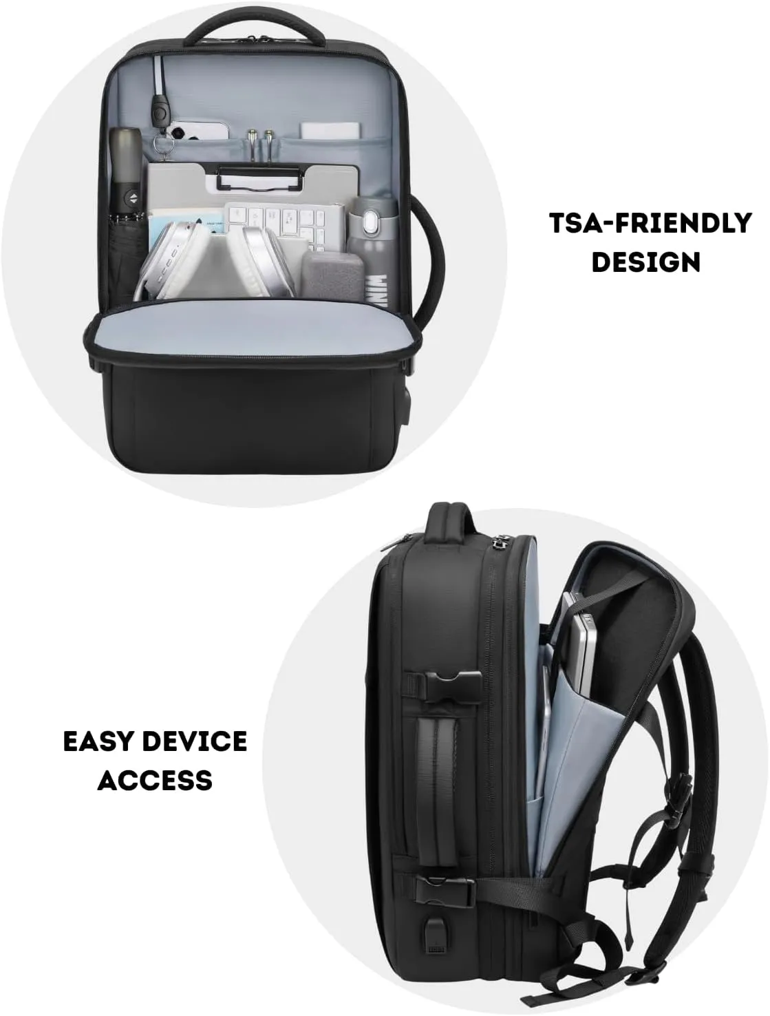 Vacuum Seal Compression Backpack Travle Backpack 60L Expandable Vacpack with USB Charging Port, Carry-On Suitcase Luggage Water-Resistant (Vacuum Pump Included)
