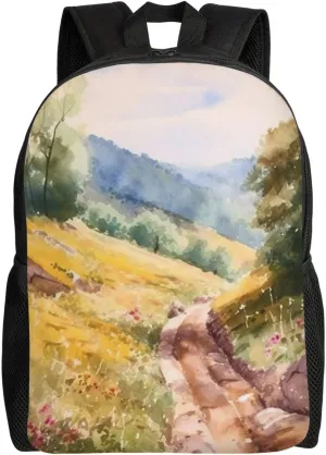 Valley trail watercolor painting Laptop Backpack for Women Men Lightweight Sport Rucksack Casual Hiking Daypack