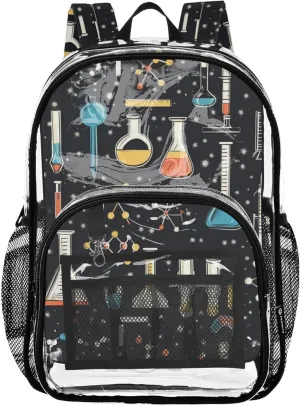 Various Chemical Apparatus Clear Backpack PVC Transparent Backpack Lightweight Book Bag Capacity Clear Bag for Boys Girls Kids