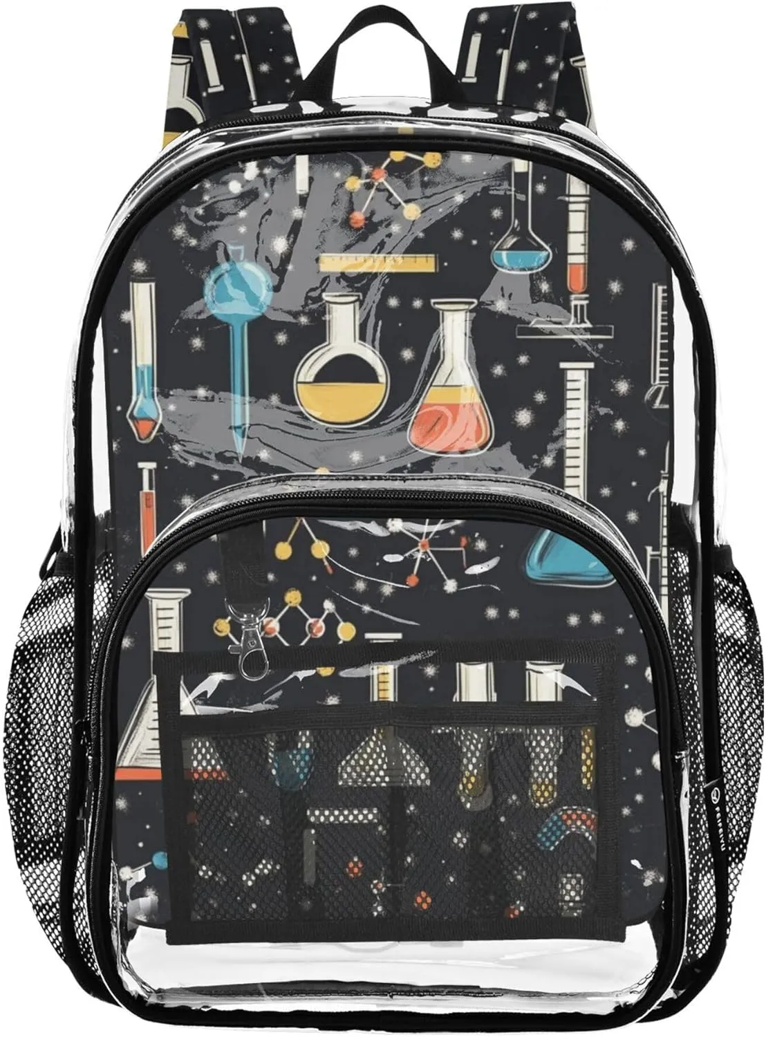 Various Chemical Apparatus Clear Backpack PVC Transparent Backpack Lightweight Book Bag Capacity Clear Bag for Boys Girls Kids