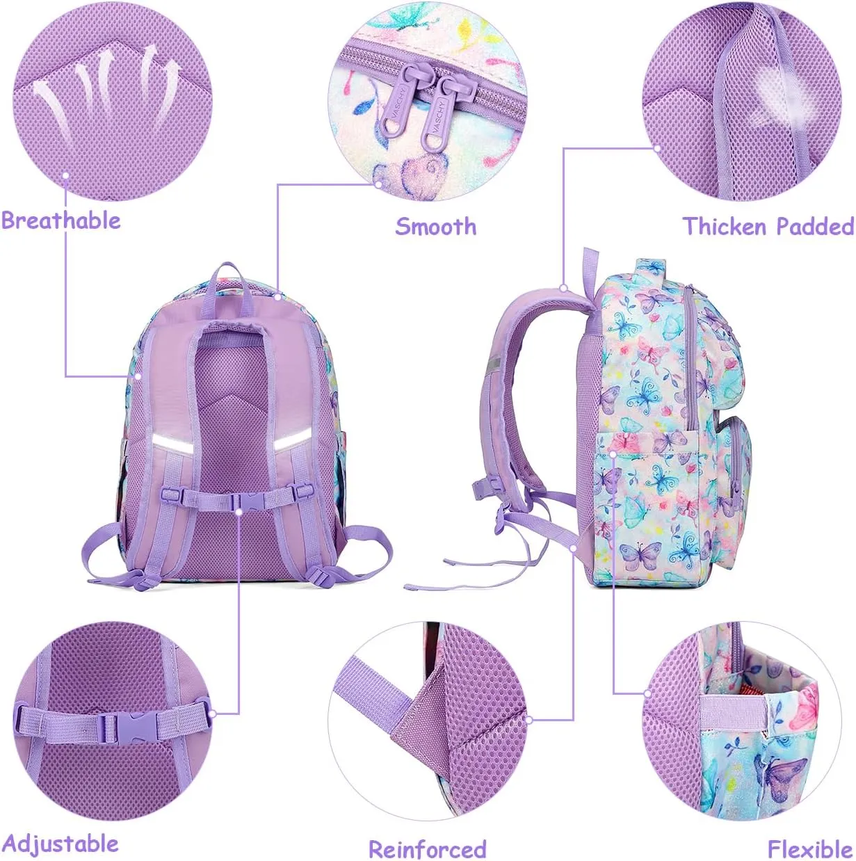 VASCHY Backpack for Girls, Kids Cute Kindergarten Preschool Children 12L Small Backpack Bookbag for School Travel Giltter Butterfly