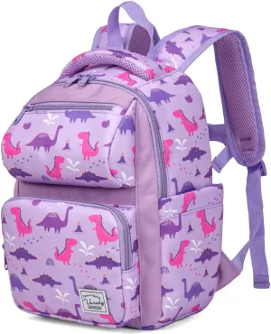 VASCHY Toddler Backpack for Girls, Kids Cute Kindergarten Daycare Children 7L Small Backpack Bookbag for School Travel Lilac Dinosaurs