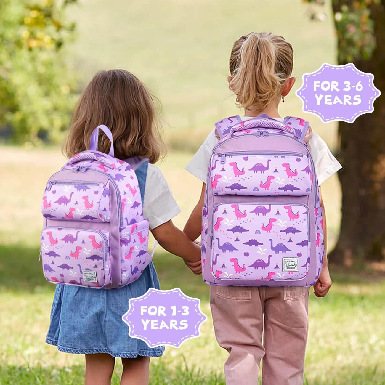 VASCHY Toddler Backpack for Girls, Kids Cute Kindergarten Daycare Children 7L Small Backpack Bookbag for School Travel Lilac Dinosaurs