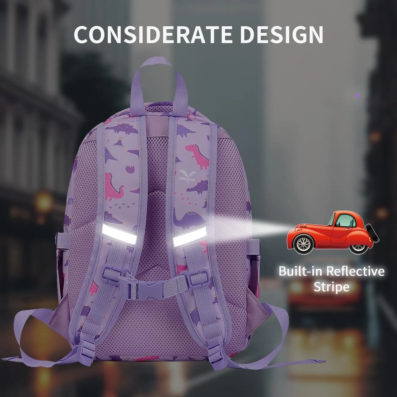 VASCHY Toddler Backpack for Girls, Kids Cute Kindergarten Daycare Children 7L Small Backpack Bookbag for School Travel Lilac Dinosaurs