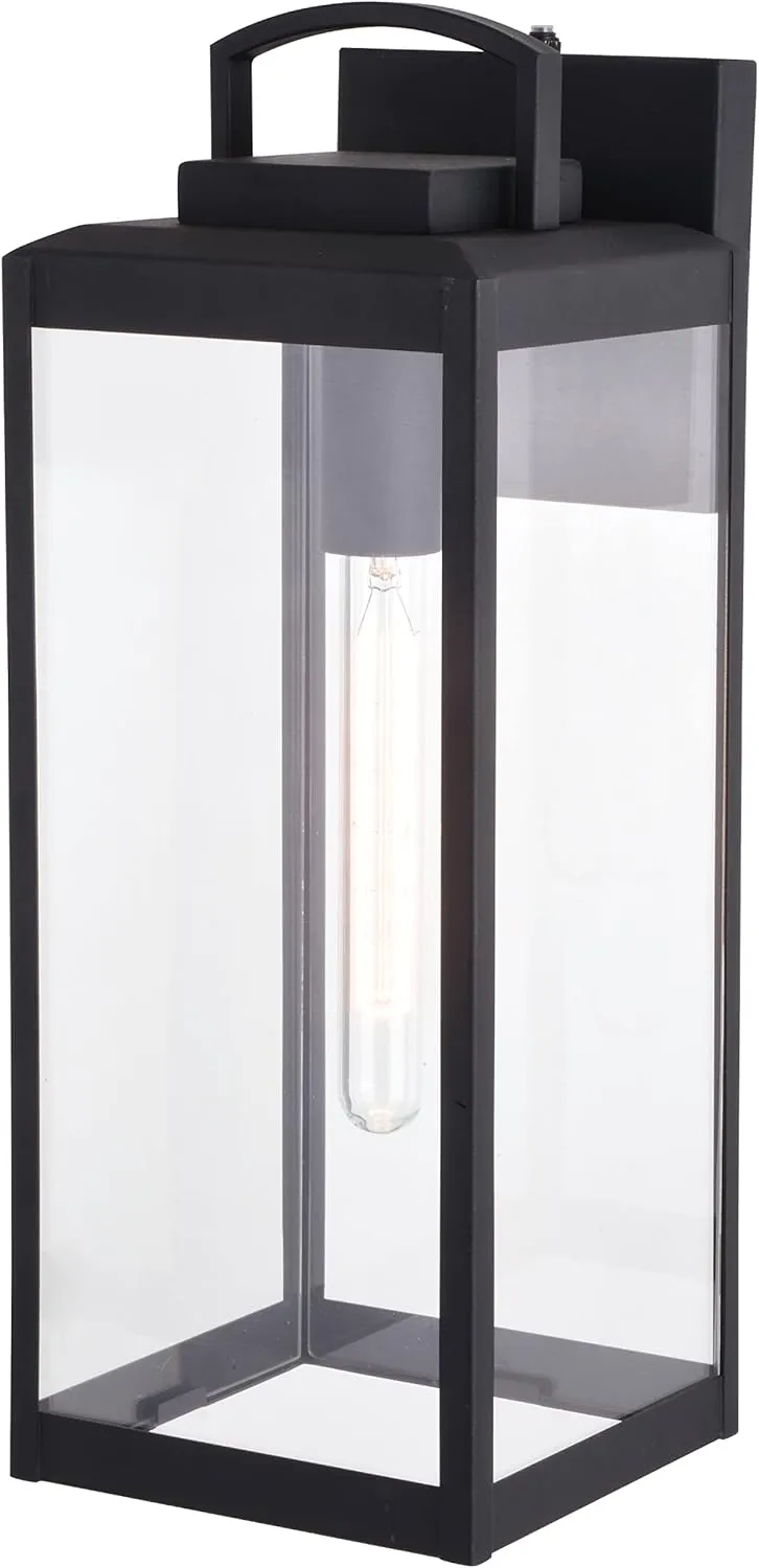 VAXCEL Kinzie Outdoor Porch Light, 7" W x 19" H Black Outdoor Lantern, Modern Dusk to Dawn Wall Light for Porch, Patio, Deck, or Front Door