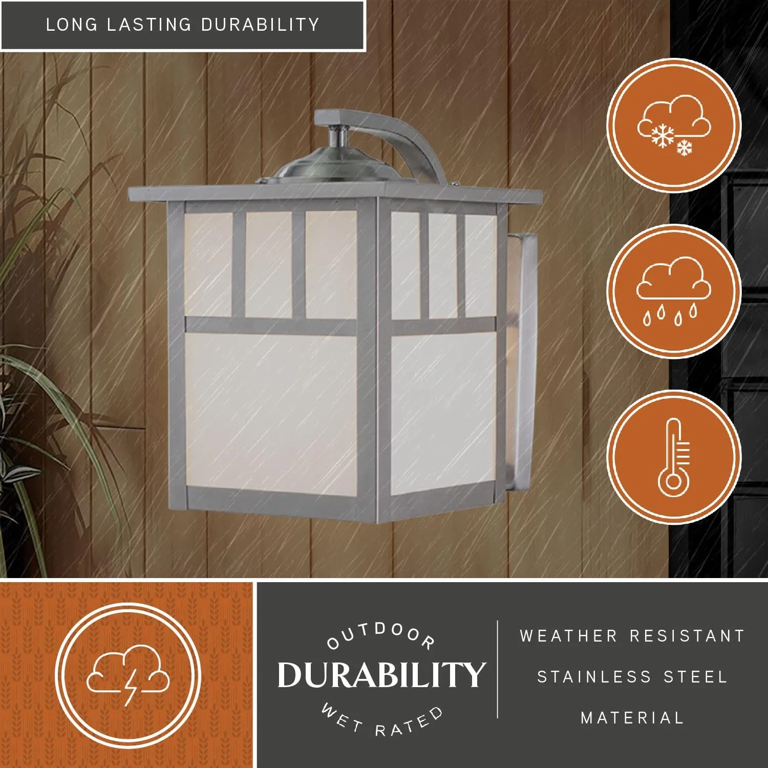 VAXCEL Mission Stainless Steel 1 Light Rectangle Outdoor Wall Lantern White Glass