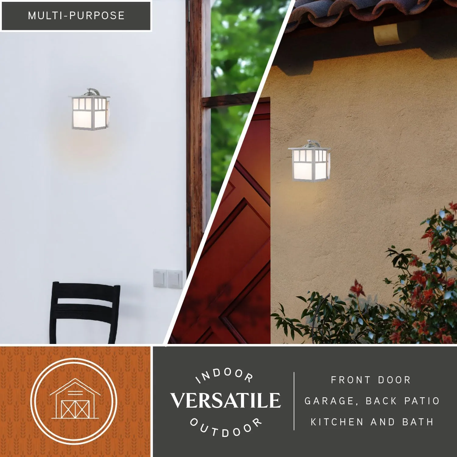 VAXCEL Mission Stainless Steel 1 Light Rectangle Outdoor Wall Lantern White Glass