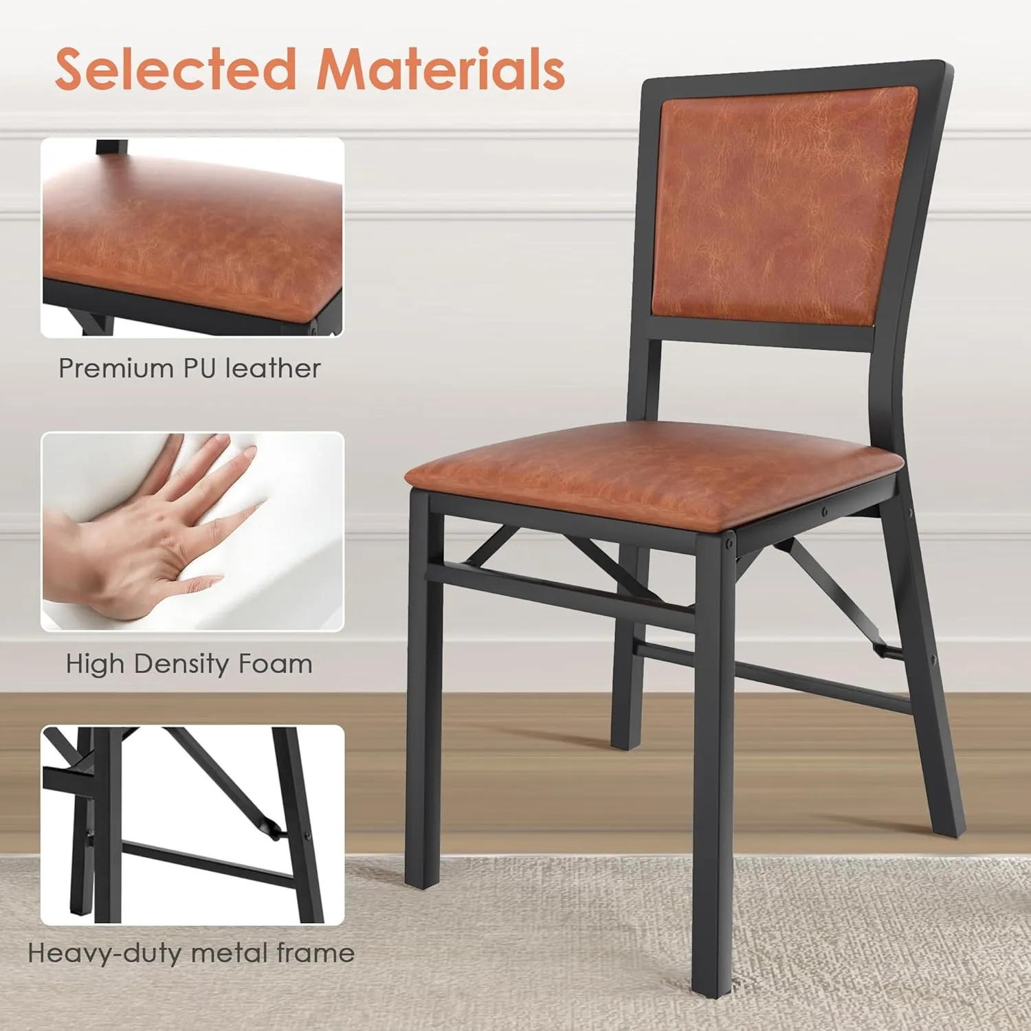VECELO Folding Chairs Set of 2 with Cushion