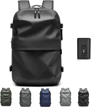 Velouette Mochila De Viaje, Veloussette Prestige Space Bag Vacuum Backpack Travel Anti Theft Lock Expandable Large Capacity (Black, Large)