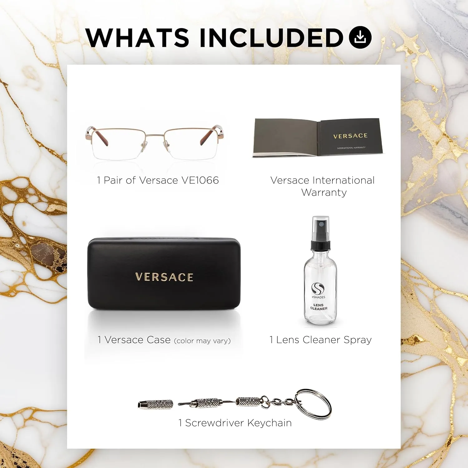 Versace VE1066 SQUARE Shape Eyeglasses Frame with eSHADES Luxury Eyewear kit Bundle