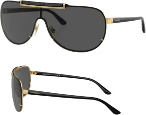 Versace VE2140 40mm Non-Polarized Aviator Sunglasses for Men – Gold Metal Frame with Black Temples, 100% UV Protection, Lightweight & Comfortable Sunglasses, eShades Eyewear Kit Included