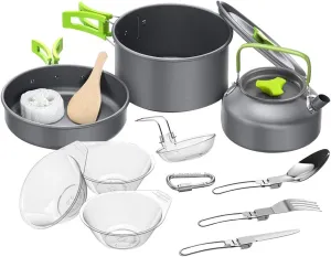 VICASKY Picnic Barbecue Pot Camping Cookware Camping Mess Kit Non-Stick Cooking Set Portable Cutlery Set