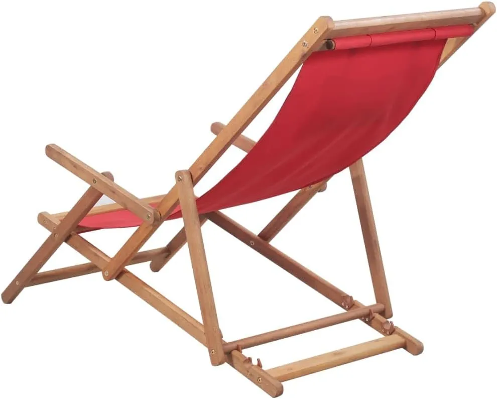 vidaXL Folding Beach Chair - Versatile and Durable Wood Frame with Weather Resistant Fabric - Adjustable and Portable - Perfect for Beach, Patio, Garden - Red