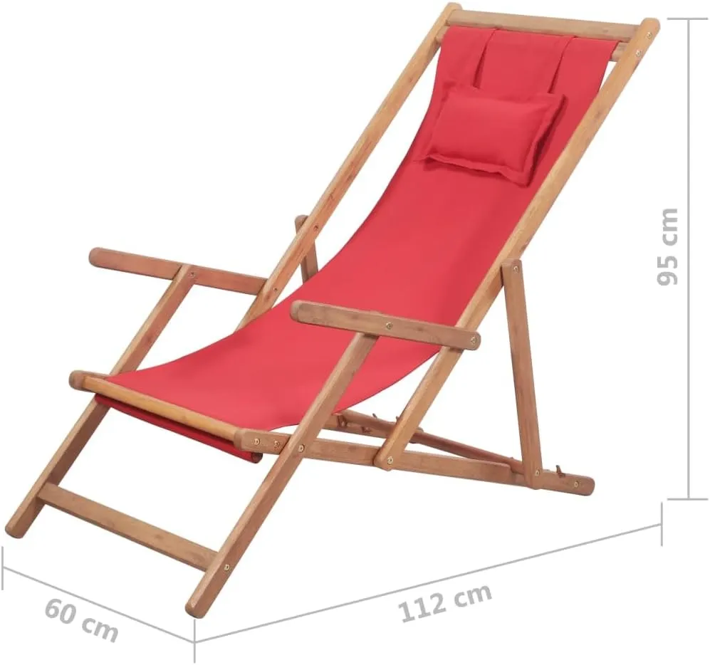 vidaXL Folding Beach Chair - Versatile and Durable Wood Frame with Weather Resistant Fabric - Adjustable and Portable - Perfect for Beach, Patio, Garden - Red