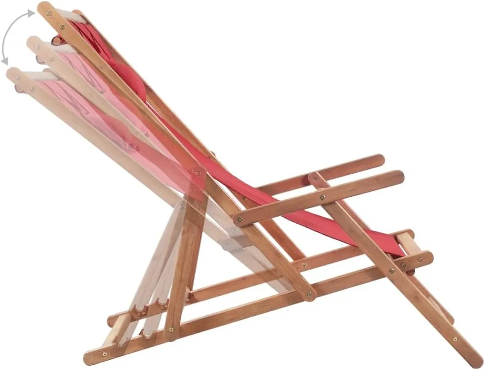vidaXL Folding Beach Chair - Versatile and Durable Wood Frame with Weather Resistant Fabric - Adjustable and Portable - Perfect for Beach, Patio, Garden - Red