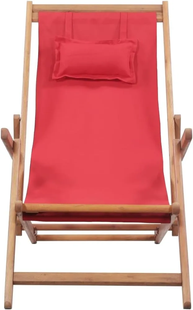 vidaXL Folding Beach Chair - Versatile and Durable Wood Frame with Weather Resistant Fabric - Adjustable and Portable - Perfect for Beach, Patio, Garden - Red