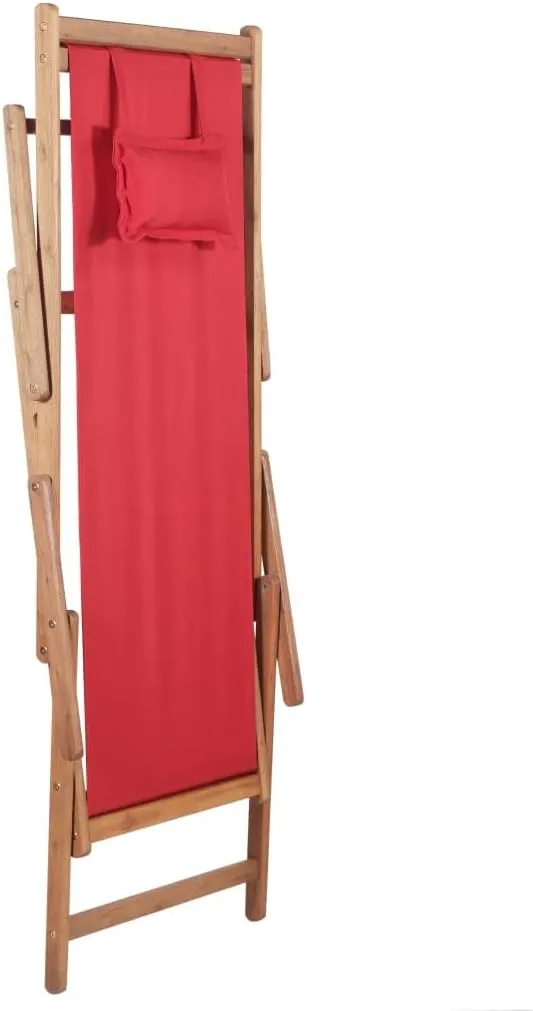 vidaXL Folding Beach Chair - Versatile and Durable Wood Frame with Weather Resistant Fabric - Adjustable and Portable - Perfect for Beach, Patio, Garden - Red