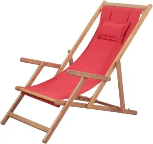 vidaXL Folding Beach Chair - Versatile and Durable Wood Frame with Weather Resistant Fabric - Adjustable and Portable - Perfect for Beach, Patio, Garden - Red