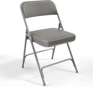 VINGLI Padded Folding Chairs with Comfortable Thick Padding and Steel Metal Frame, Portable, Storable Indoor/Outdoor Seating for Office Events, Wedding Party, Dining, PU, Gray, 1 Pack