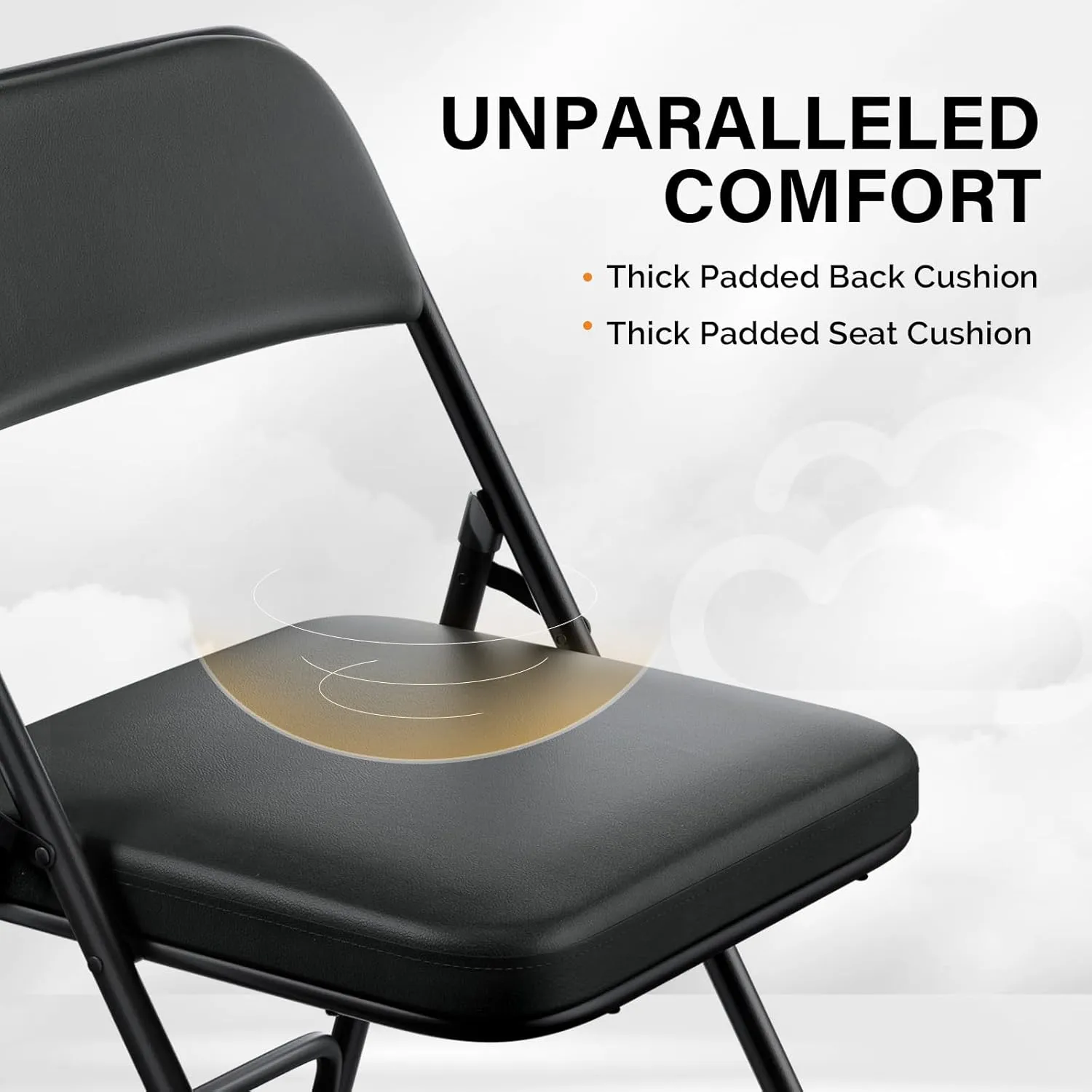 VINGLI Padded Folding Chairs with Thick Seat Cushion, Portable, Durable & Extra Comfortable Foldable Chairs for Indoor & Outdoor Events, Banquet, Party, Dinning, Work, Craft, PU, Black, 1 Pack