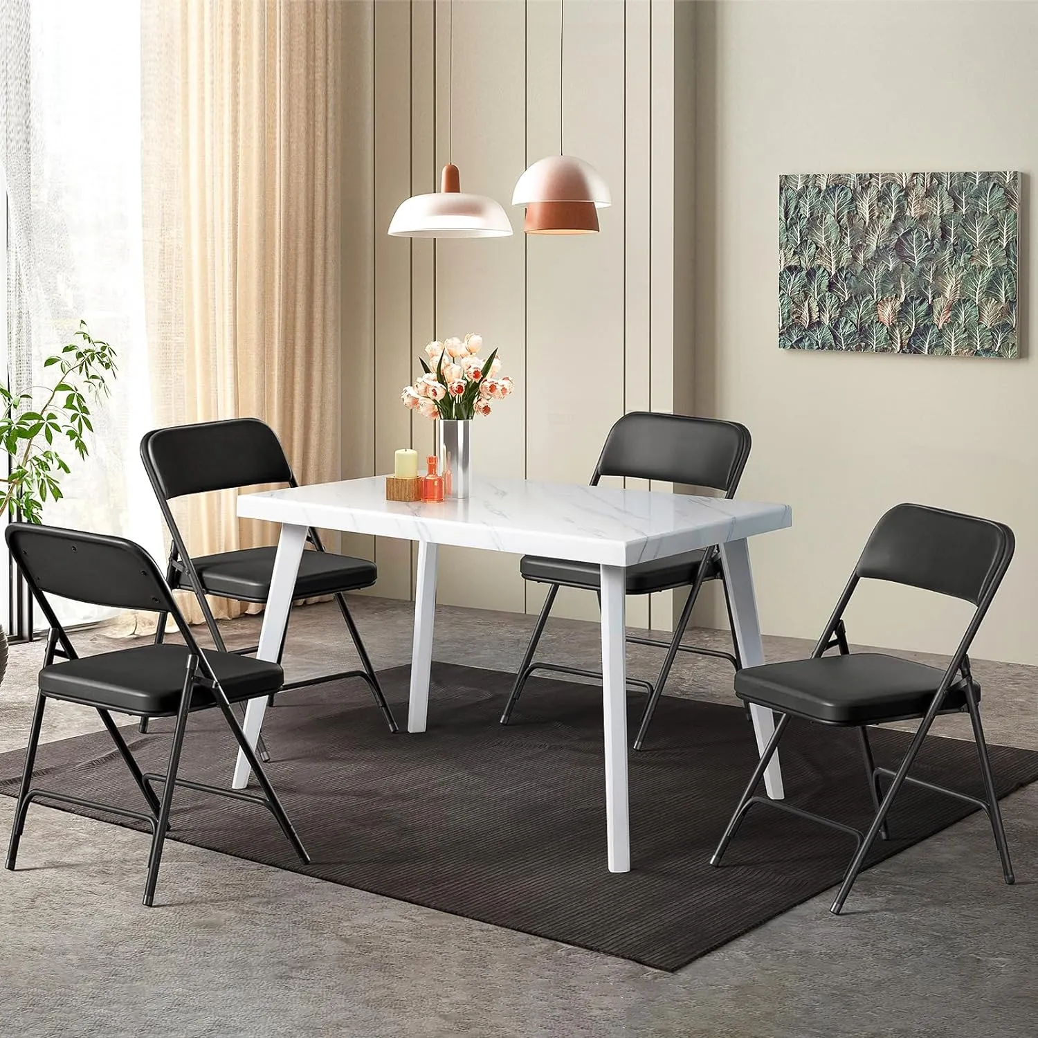 VINGLI Padded Folding Chairs with Thick Seat Cushion, Portable, Durable & Extra Comfortable Foldable Chairs for Indoor & Outdoor Events, Banquet, Party, Dinning, Work, Craft, PU, Black, 1 Pack