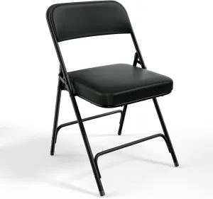 VINGLI Padded Folding Chairs with Thick Seat Cushion, Portable, Durable & Extra Comfortable Foldable Chairs for Indoor & Outdoor Events, Banquet, Party, Dinning, Work, Craft, PU, Black, 1 Pack