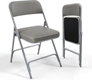 VINGLI Padded Folding Chairs with Thick Seat Cushion, Portable, Durable & Extra Comfortable Foldable Chairs for Indoor & Outdoor Events, Banquet, Party, Dinning, Work, Craft, PU, Gray, 2 Pack