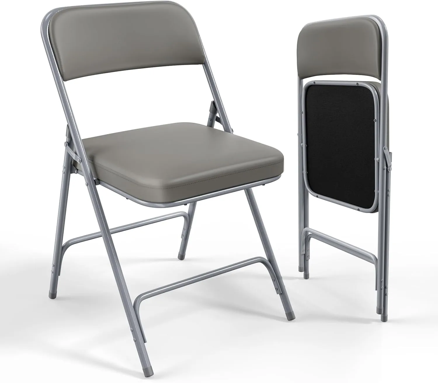VINGLI Padded Folding Chairs with Thick Seat Cushion, Portable, Durable & Extra Comfortable Foldable Chairs for Indoor & Outdoor Events, Banquet, Party, Dinning, Work, Craft, PU, Gray, 2 Pack