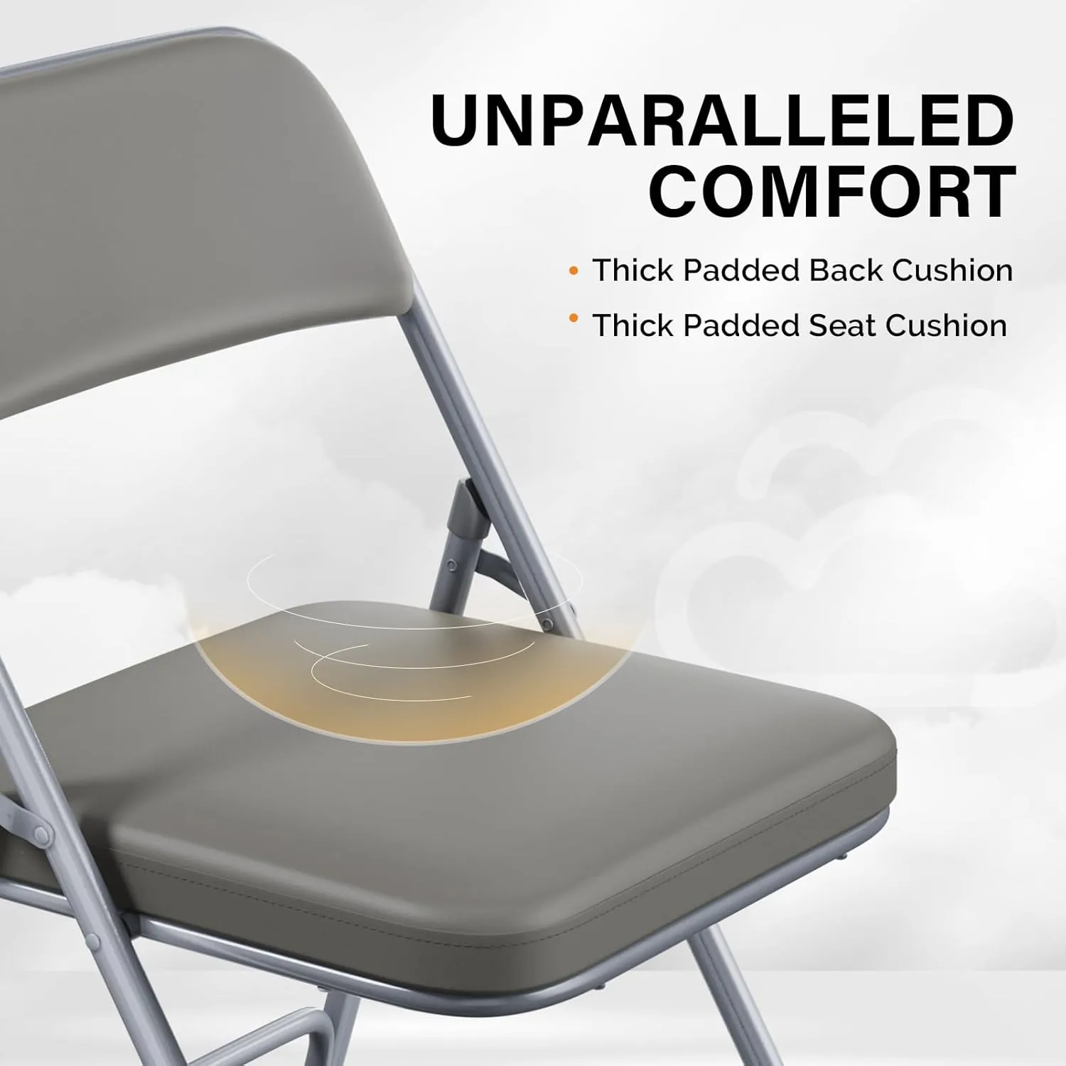 VINGLI Padded Folding Chairs with Thick Seat Cushion, Portable, Durable & Extra Comfortable Foldable Chairs for Indoor & Outdoor Events, Banquet, Party, Dinning, Work, Craft, PU, Gray, 2 Pack