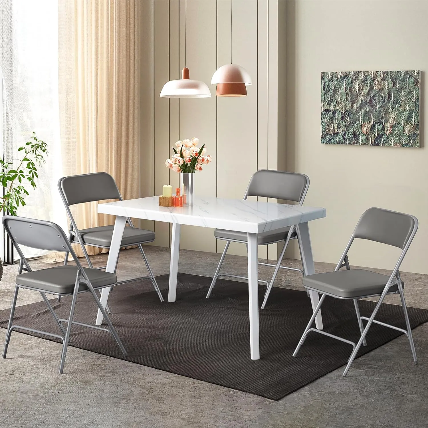 VINGLI Padded Folding Chairs with Thick Seat Cushion, Portable, Durable & Extra Comfortable Foldable Chairs for Indoor & Outdoor Events, Banquet, Party, Dinning, Work, Craft, PU, Gray, 2 Pack