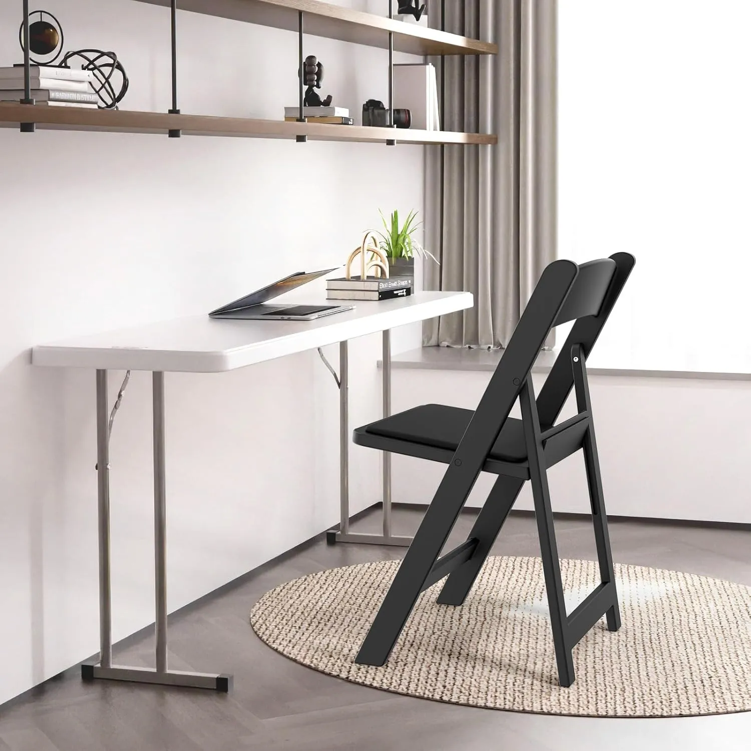 VINGLI Resin Folding Chairs with Cushion, Foldable Plastic Chair with Comfortable Padded Seats, Perfect for Event Party Indoor Outdoor, Black, 4 PC