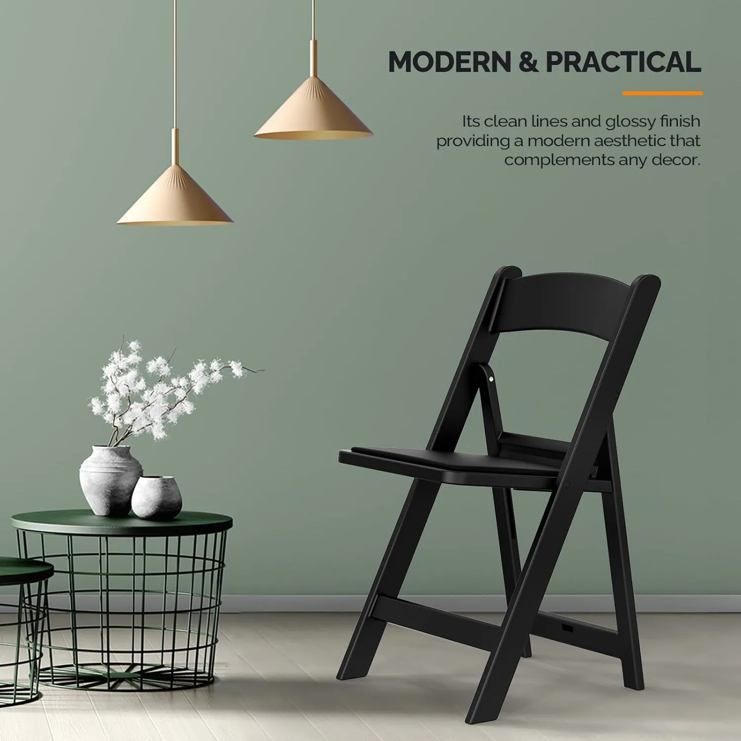 VINGLI Resin Folding Chairs with Cushion, Foldable Plastic Chair with Comfortable Padded Seats, Perfect for Event Party Indoor Outdoor, Black, 4 PC