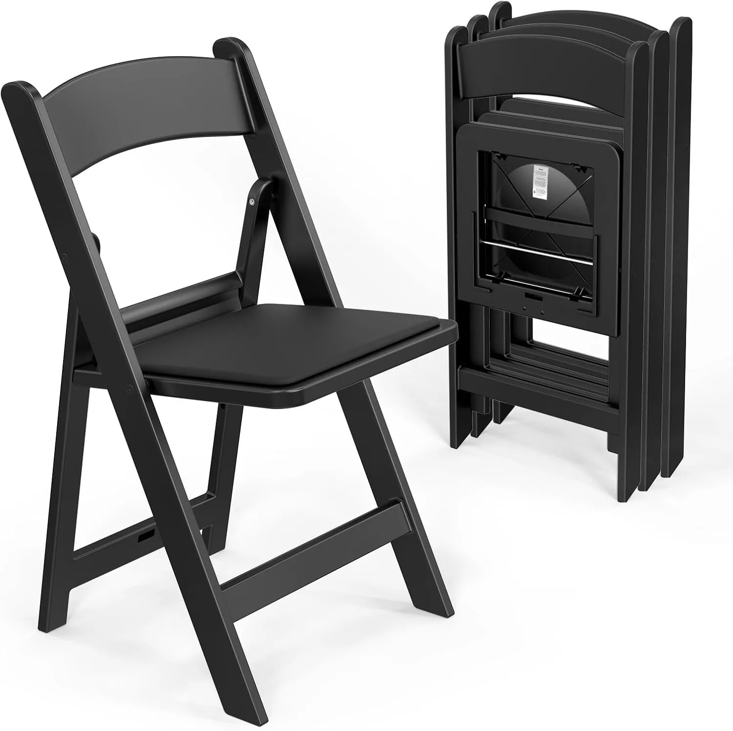 VINGLI Resin Folding Chairs with Cushion, Foldable Plastic Chair with Comfortable Padded Seats, Perfect for Event Party Indoor Outdoor, Black, 4 PC