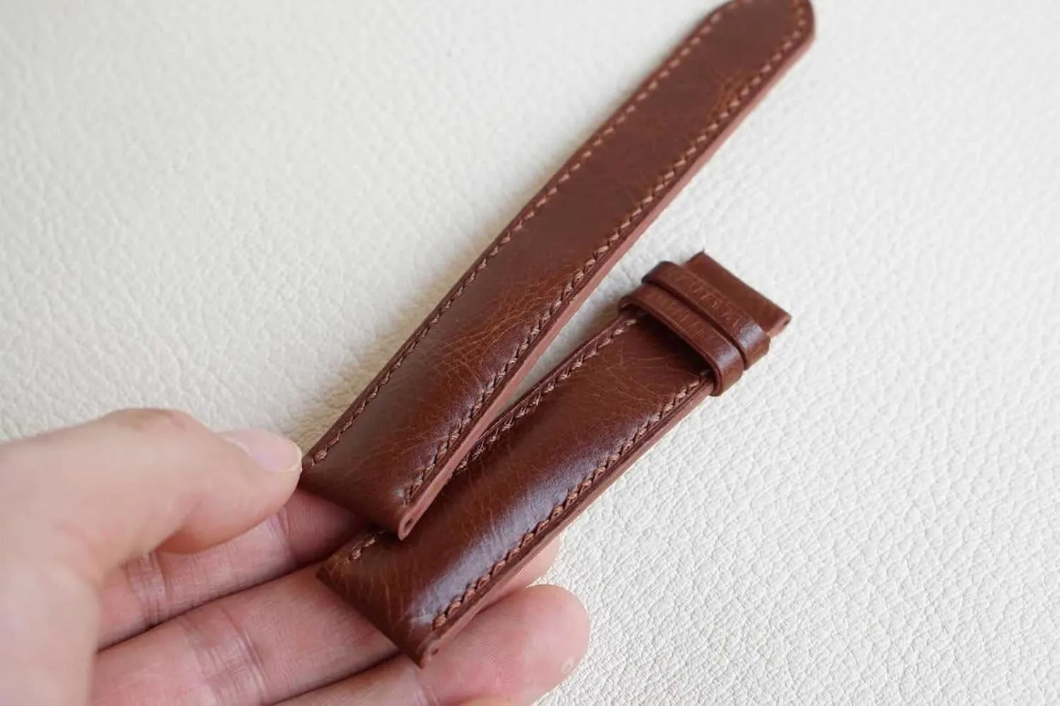 Vintage Cow Leather Watch Band, Brown Leather watch band, Genuine Calf leather watch strap (22mm, Steel Folding Clasp)