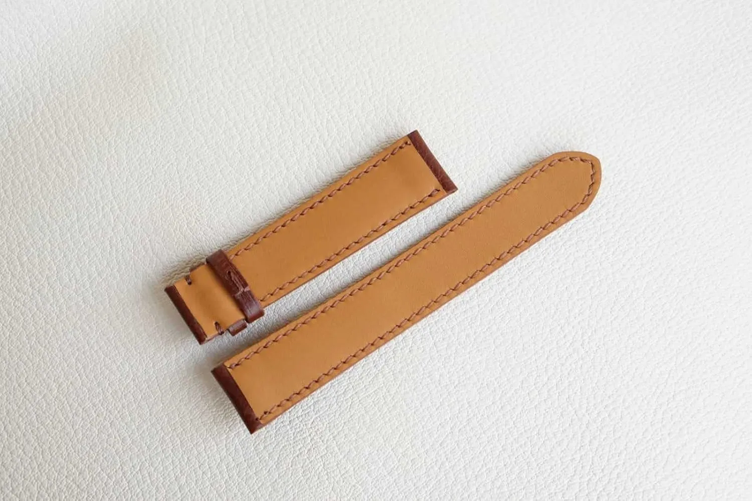 Vintage Cow Leather Watch Band, Brown Leather watch band, Genuine Calf leather watch strap (22mm, Steel Folding Clasp)