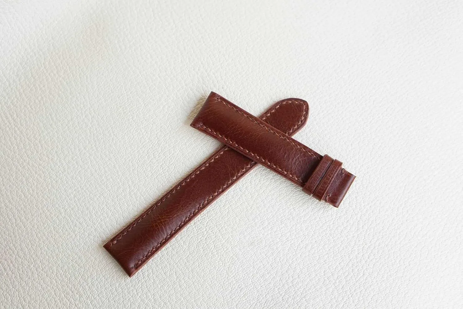 Vintage Cow Leather Watch Band, Brown Leather watch band, Genuine Calf leather watch strap (22mm, Steel Folding Clasp)