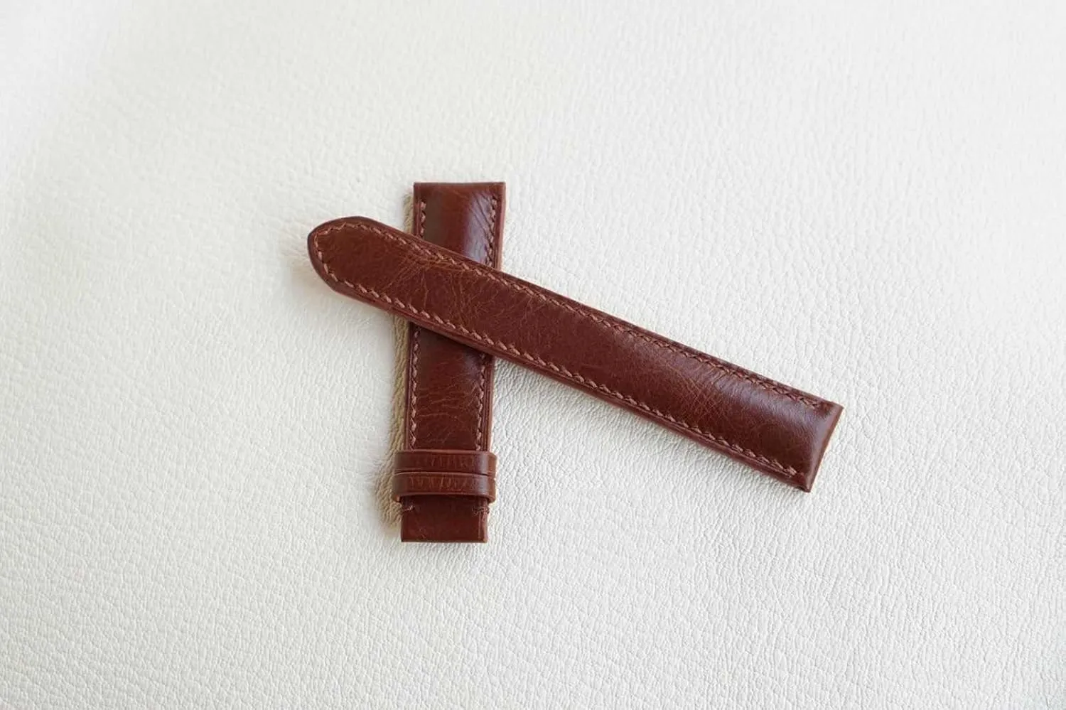 Vintage Cow Leather Watch Band, Brown Leather watch band, Genuine Calf leather watch strap (22mm, Steel Folding Clasp)