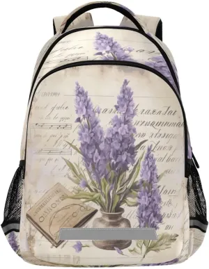 Vintage Lavender Design Waterproof Backpack - Casual Outdoor Sports Daypack with Ergonomic Shoulder Straps#678